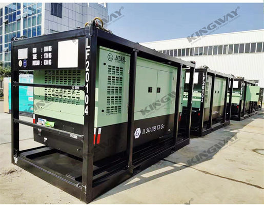Sullair 185 CFM ATEX المنطقة 2 معدات مضادة للانفجارات مضغوط الهواء مزود بالديزل الكهربائي للبدء للمنصة الخارجية